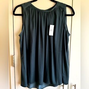 NWT Ann Taylor Silky Shirred sleeveless jewel-neck shell, S, MSRP $65